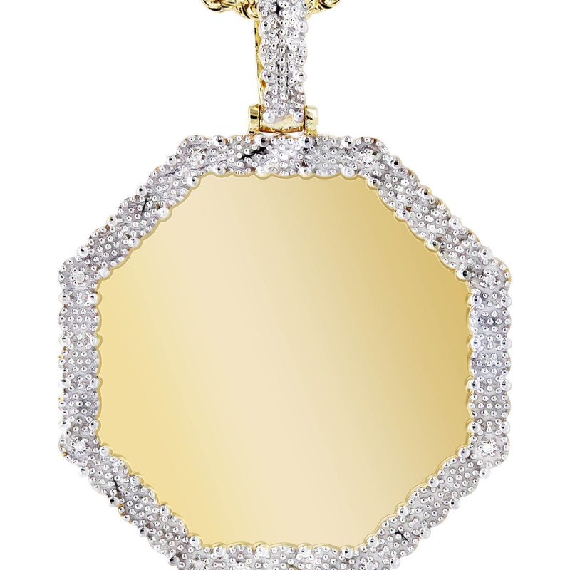 10K Yellow Gold Diamond Octagon Picture Pendant Necklace | Appx. 25 Grams