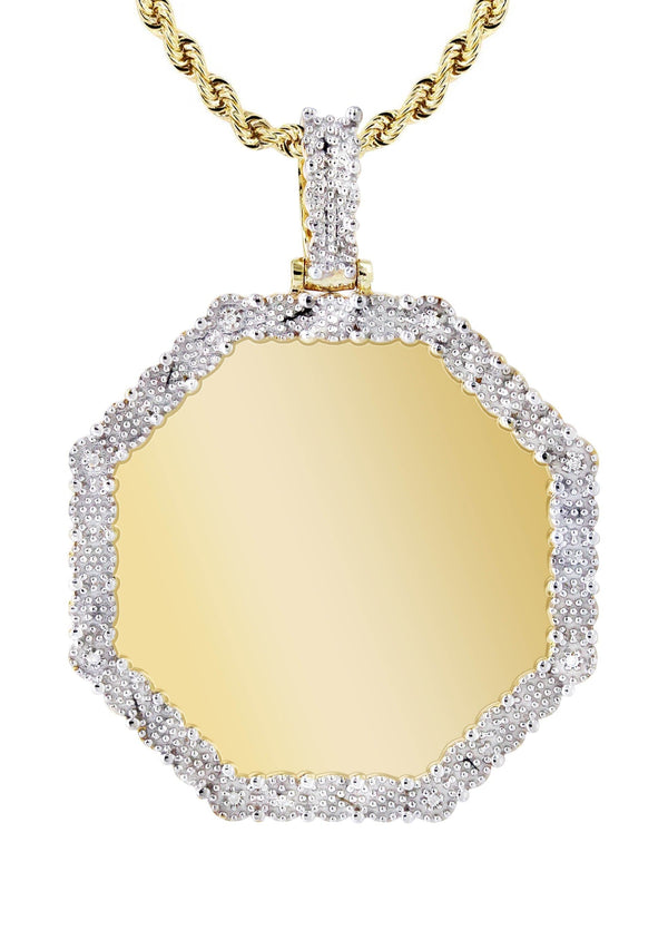 10K Yellow Gold Diamond Octagon Picture Pendant Necklace | Appx. 25 Grams