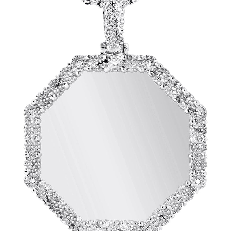 10K White Gold Diamond Octagon Picture Pendant Necklace | Appx. 25 Grams