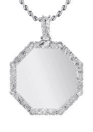 10K White Gold Diamond Octagon Picture Pendant Necklace | Appx. 25 Grams