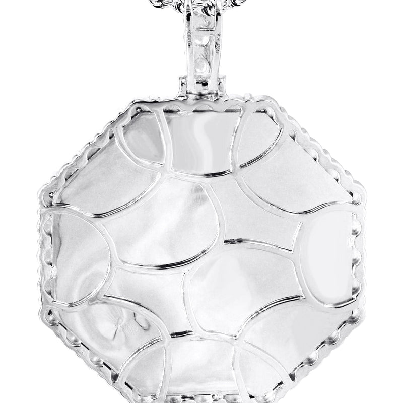 10K White Gold Diamond Octagon Picture Pendant Necklace | Appx. 25 Grams