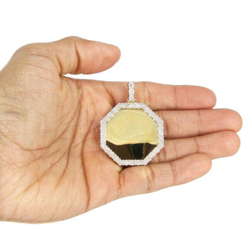 10K Yellow Gold Diamond Octagon Picture Pendant Necklace | Appx. 25 Grams