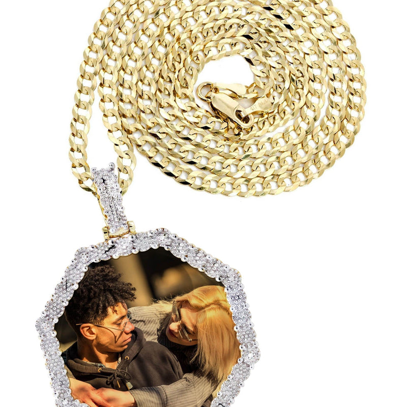 10K Yellow Gold Diamond Octagon Picture Pendant Necklace | Appx. 22 Grams
