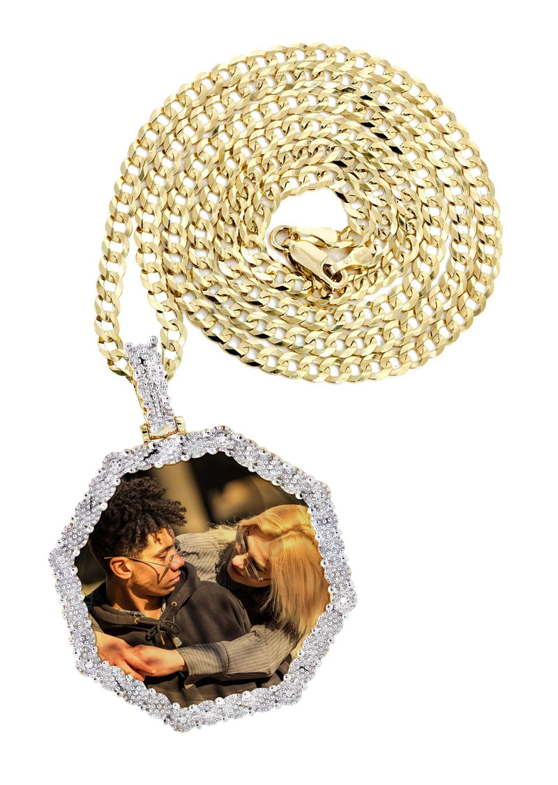 10K Yellow Gold Diamond Octagon Picture Pendant Necklace | Appx. 22 Grams