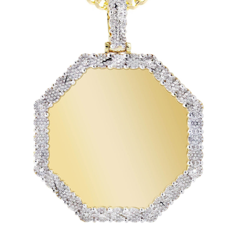 10K Yellow Gold Diamond Octagon Picture Pendant Necklace | Appx. 22 Grams