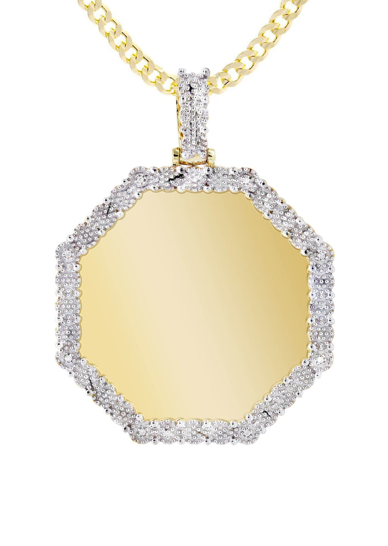 10K Yellow Gold Diamond Octagon Picture Pendant Necklace | Appx. 22 Grams