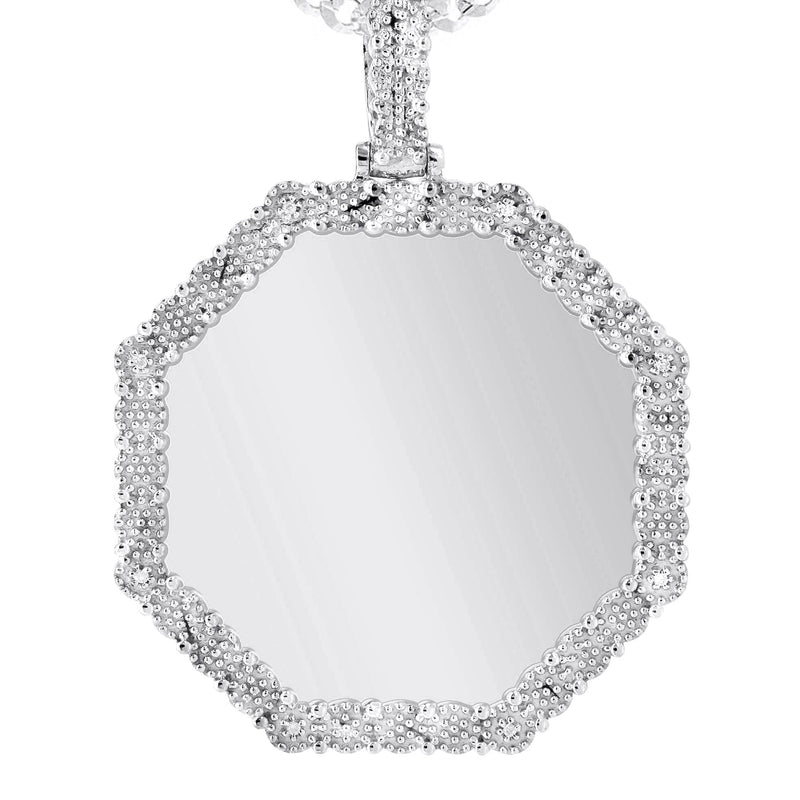 10K White Gold Diamond Octagon Picture Pendant Necklace | Appx. 22 Grams