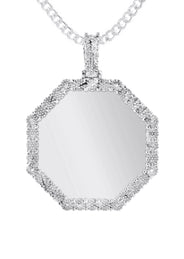 10K White Gold Diamond Octagon Picture Pendant Necklace | Appx. 22 Grams
