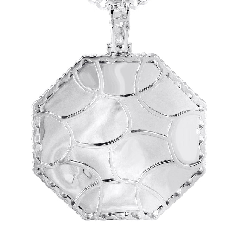 10K White Gold Diamond Octagon Picture Pendant Necklace | Appx. 22 Grams