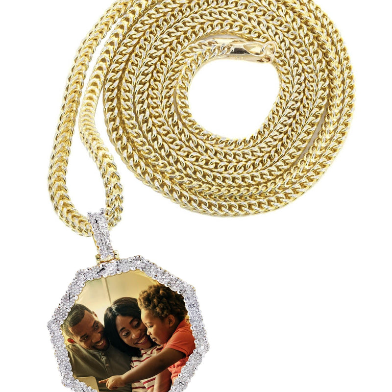 10K Yellow Gold Diamond Octagon Picture Pendant Necklace | Appx. 17 Grams