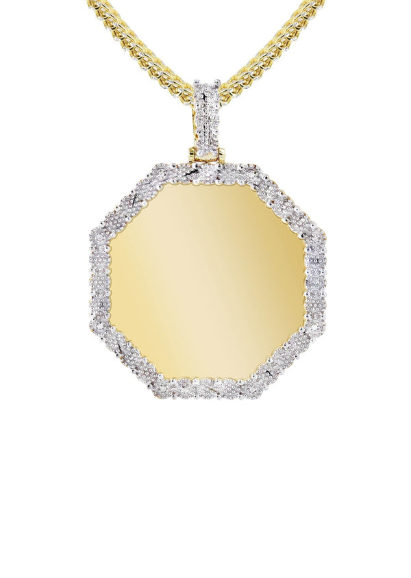 10K Yellow Gold Diamond Octagon Picture Pendant Necklace | Appx. 17 Grams