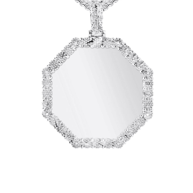 10K White Gold Diamond Octagon Picture Pendant Necklace | Appx. 17 Grams