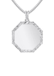 10K White Gold Diamond Octagon Picture Pendant Necklace | Appx. 17 Grams