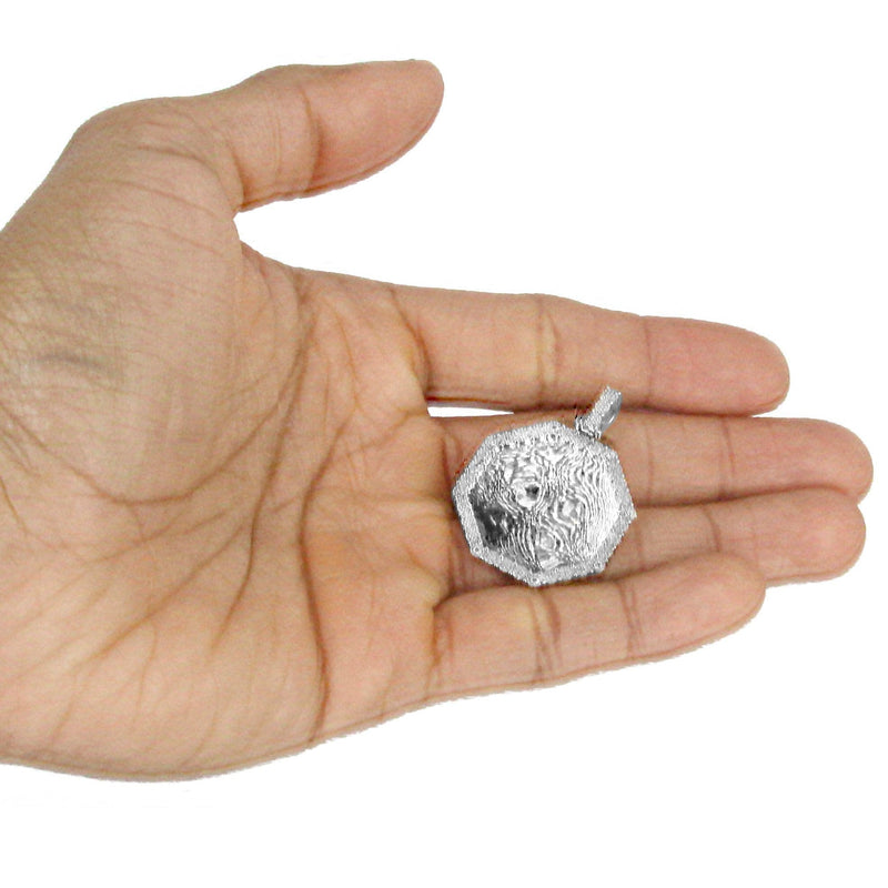 10K White Gold Diamond Octagon Picture Pendant Necklace | Appx. 17 Grams