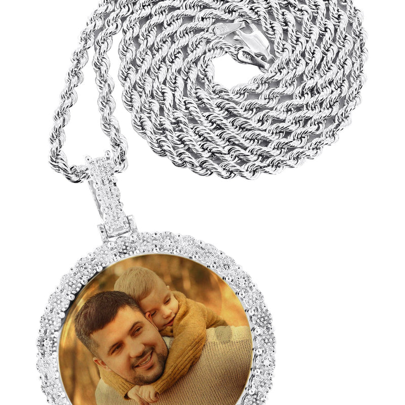 10K White Gold Diamond Round Picture Pendant Necklace | Appx. 19 Grams