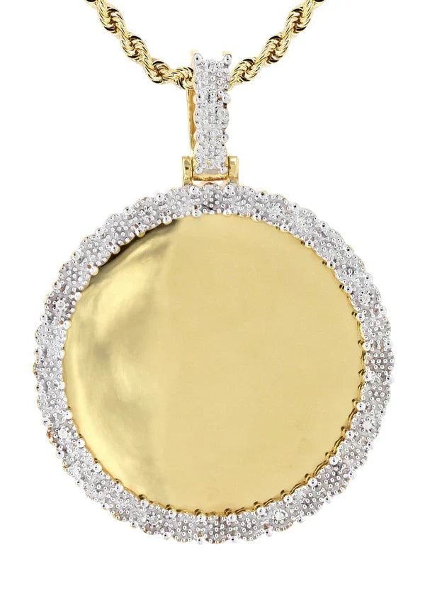 Diamond Round Picture Pendant with Necklace | 10K Yellow Solid Gold | 47.07MM | 1.50CT