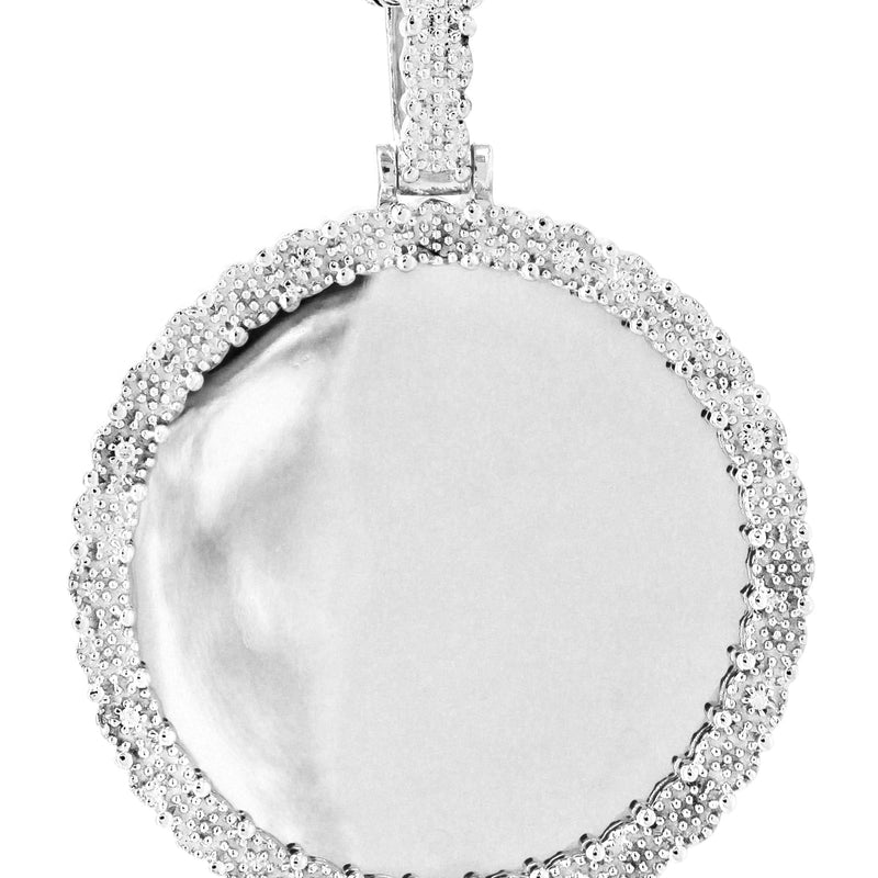 10K White Gold Diamond Round Picture Pendant Necklace | Appx. 19 Grams