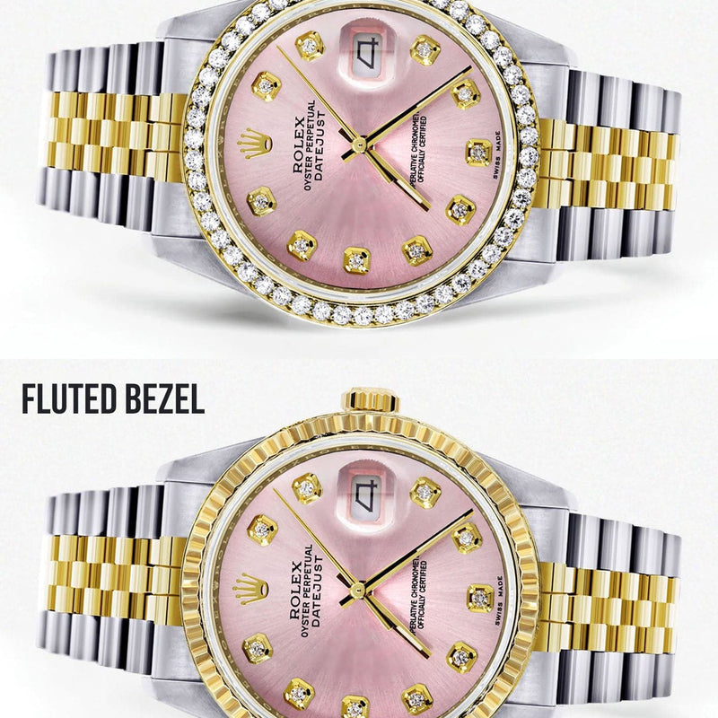 Gold Rolex Datejust  Watch 16233 for Men | 36Mm | Pink Dial | Jubilee Band