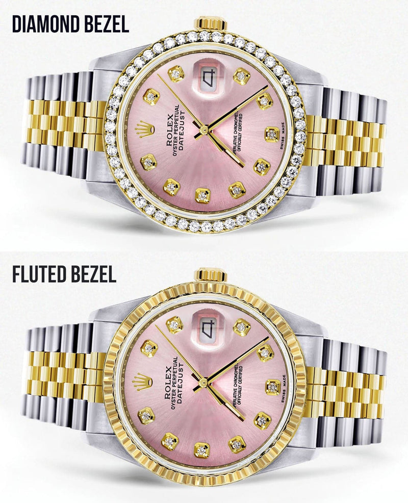 Gold Rolex Datejust  Watch 16233 for Men | 36Mm | Pink Dial | Jubilee Band