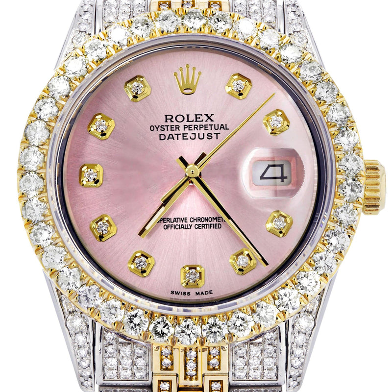 Iced Out Rolex Datejust 36 MM | Two Tone | 10 Carats of Diamonds | Pink Diamond Dial