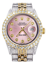 Iced Out Rolex Datejust 36 MM | Two Tone | 10 Carats of Diamonds | Pink Diamond Dial