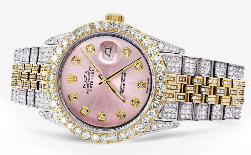 Iced Out Rolex Datejust 36 MM | Two Tone | 10 Carats of Diamonds | Pink Diamond Dial