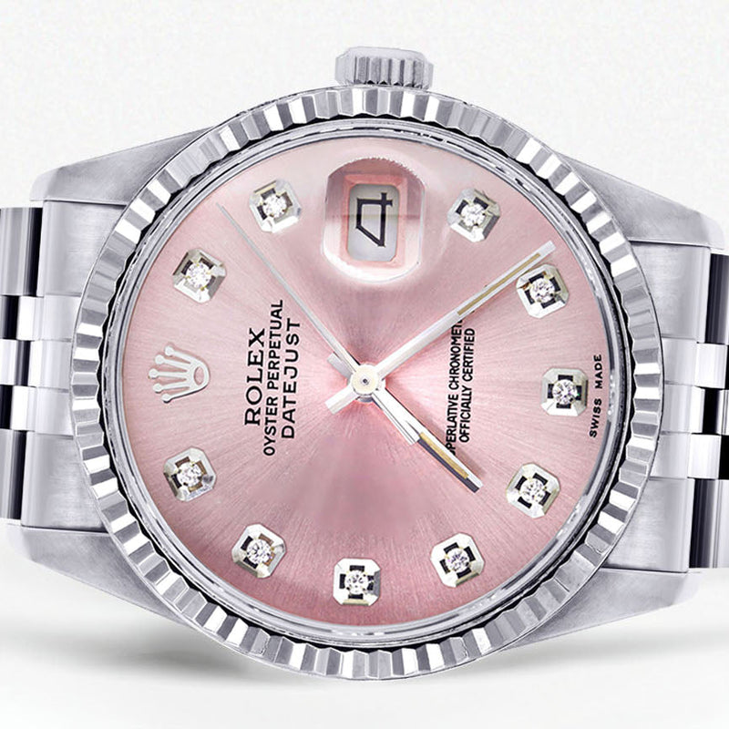 Womens Rolex Datejust Watch 16200 | Fluted Bezel | 36Mm | Pink Dial | Fluted Bezel | Jubilee Band