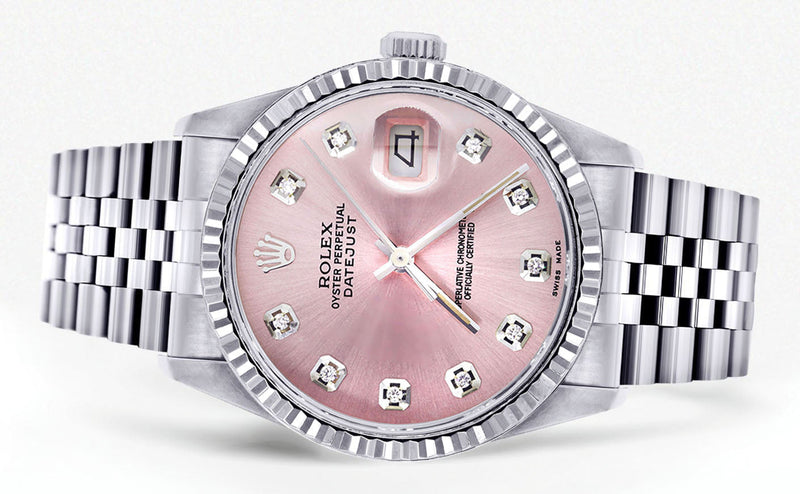Womens Rolex Datejust Watch 16200 | Fluted Bezel | 36Mm | Pink Dial | Fluted Bezel | Jubilee Band