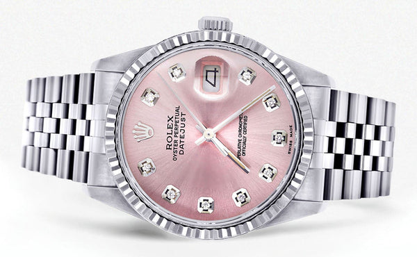 Mens Rolex Datejust Watch 16200 | Fluted Bezel | 36Mm | Pink Dial | Jubilee Band