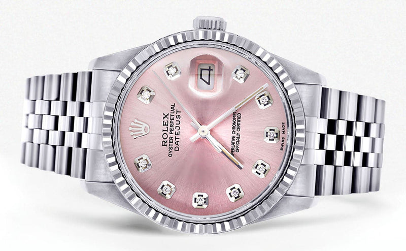 Mens Rolex Datejust Watch 16200 | Fluted Bezel | 36Mm | Pink Dial | Jubilee Band
