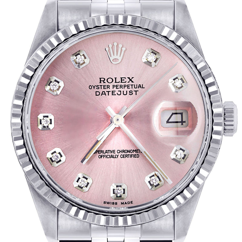 Womens Rolex Datejust Watch 16200 | Fluted Bezel | 36Mm | Pink Dial | Fluted Bezel | Jubilee Band