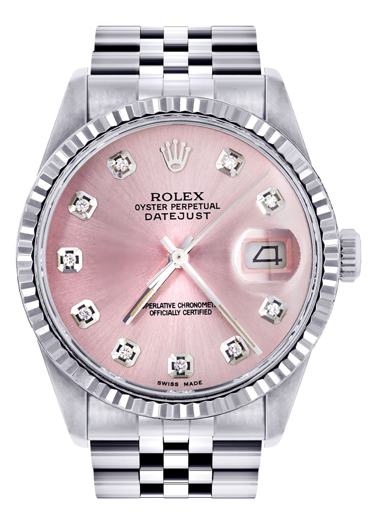 Womens Rolex Datejust Watch 16200 | Fluted Bezel | 36Mm | Pink Dial | Fluted Bezel | Jubilee Band