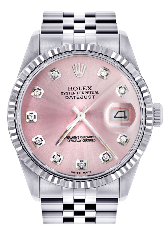 Womens Rolex Datejust Watch 16200 | Fluted Bezel | 36Mm | Pink Dial | Fluted Bezel | Jubilee Band