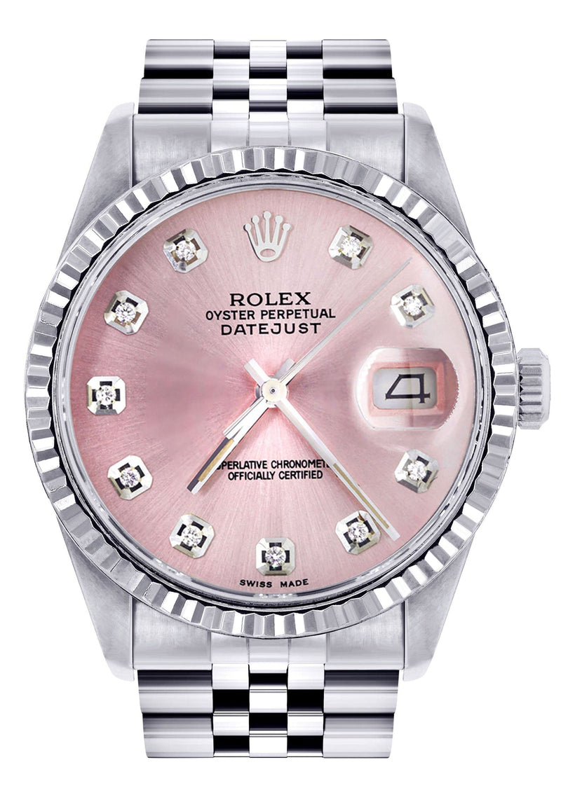 Mens Rolex Datejust Watch 16200 | Fluted Bezel | 36Mm | Pink Dial | Jubilee Band
