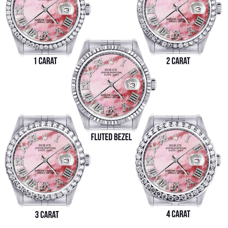 Diamond Mens Rolex Datejust Watch 16200 | 36Mm | Pink Mother Of Pearl Roman Numeral Dial | Jubilee Band