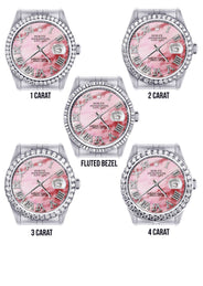 Diamond Mens Rolex Datejust Watch 16200 | 36Mm | Pink Mother Of Pearl Roman Numeral Dial | Jubilee Band