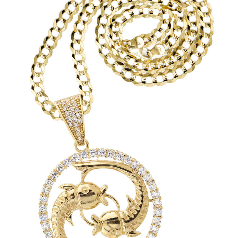 10K Yellow Gold Zodiac Pisces Necklace | Appx. 17.9 Grams