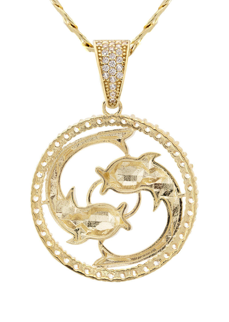 10K Yellow Gold Zodiac Pisces Necklace | Appx. 17.9 Grams