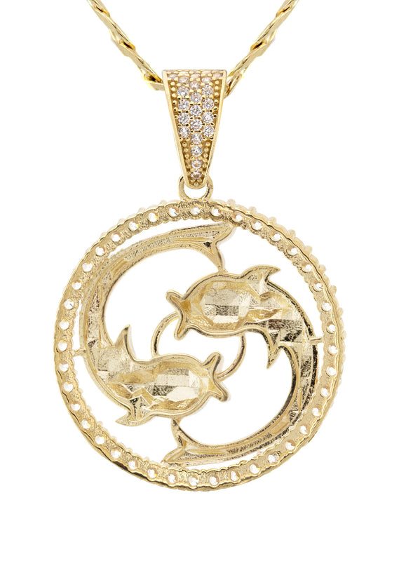 10K Yellow Gold Zodiac Pisces Necklace | Appx. 17.9 Grams