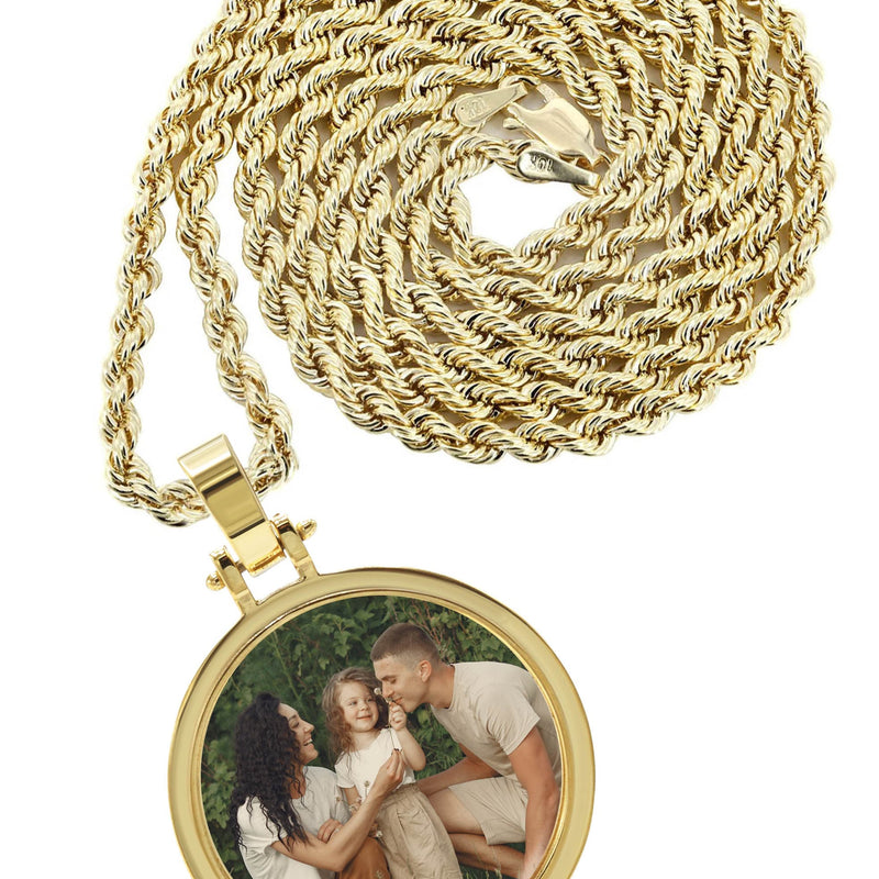 10K/14K Yellow Gold Large Round Picture Pendant Necklace