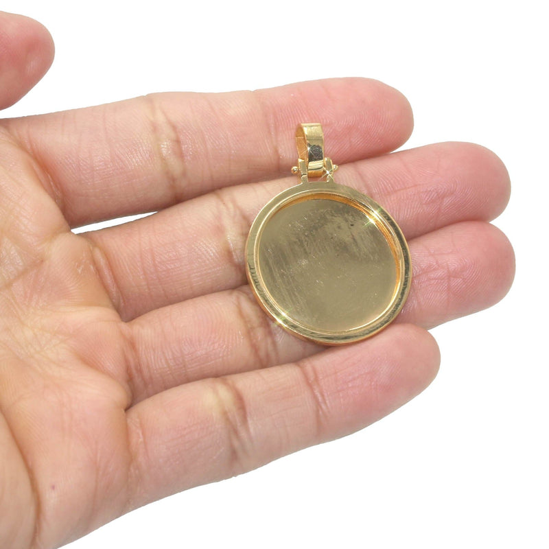 10K/14K Yellow Gold Large Round Picture Pendant Necklace