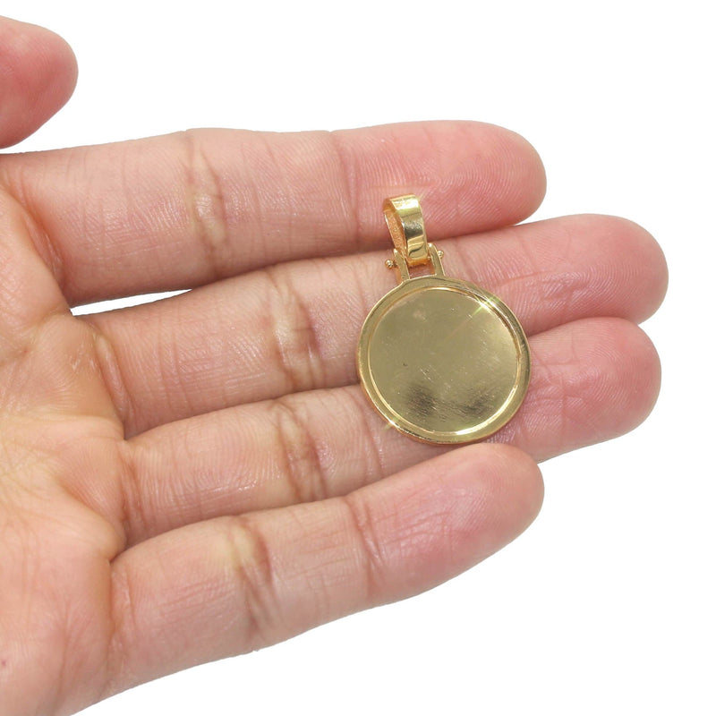 10K/14K Yellow Gold Small Round Picture Pendant Necklace