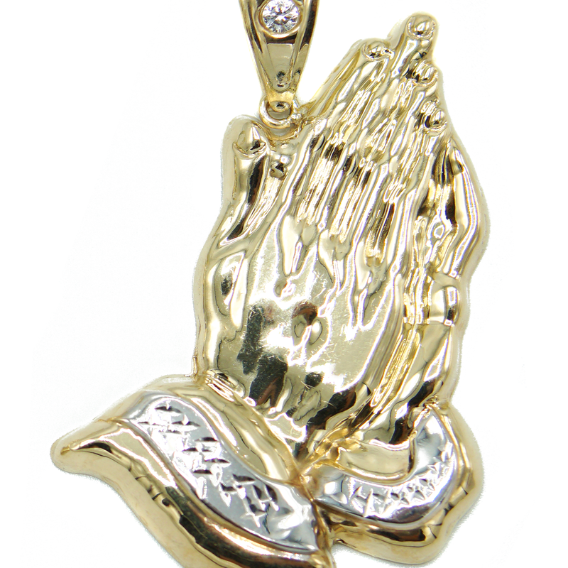 10K Gold Praying Hands Pendant | Customizable Size