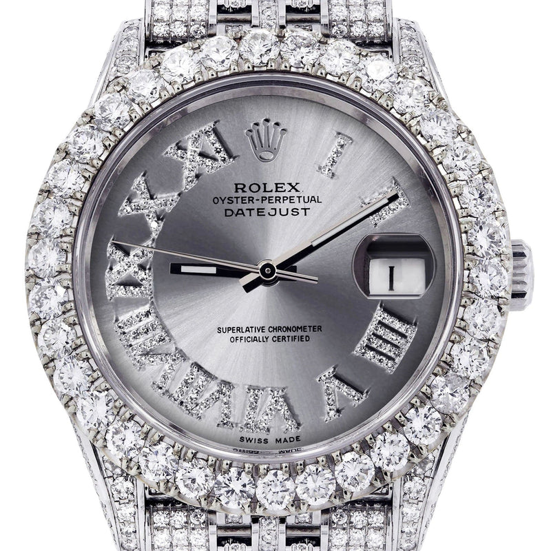 Diamond Iced Out Rolex Datejust 41 | 25 Carats Of Diamonds | Custom Silver Roman Diamond Dial | Jubilee Band