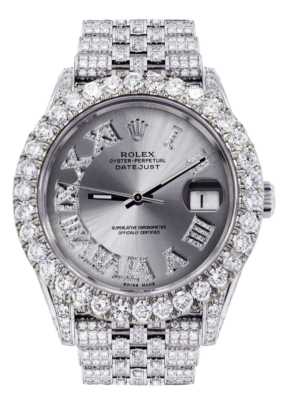 Diamond Iced Out Rolex Datejust 41 | 25 Carats Of Diamonds | Custom Silver Roman Diamond Dial | Jubilee Band