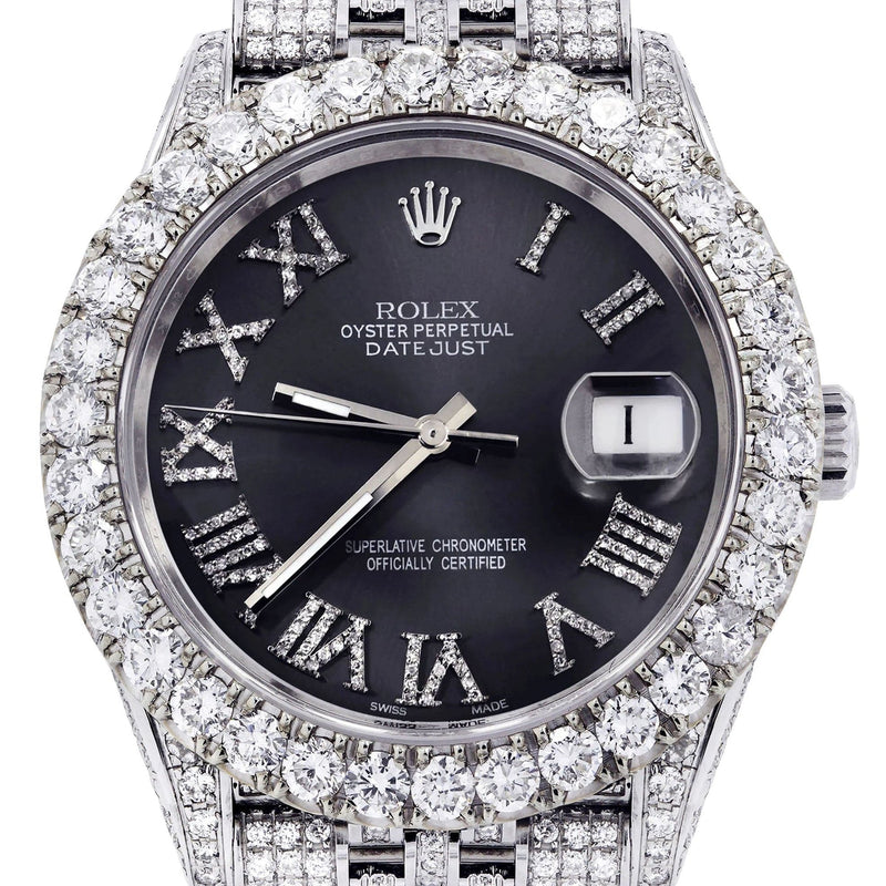 Diamond Iced Out Rolex Datejust 41 | 25 Carats Of Diamonds | Custom Grey Roman Diamond Dial | Jubilee Band