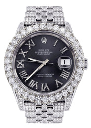 Diamond Iced Out Rolex Datejust 41 | 25 Carats Of Diamonds | Custom Grey Roman Diamond Dial | Jubilee Band