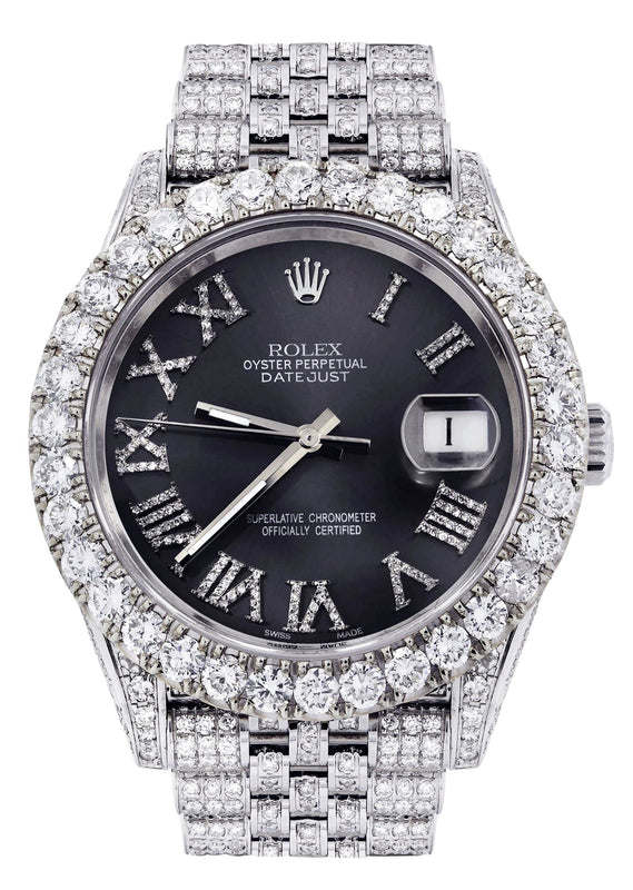 Diamond Iced Out Rolex Datejust 41 | 25 Carats Of Diamonds | Custom Grey Roman Diamond Dial | Jubilee Band