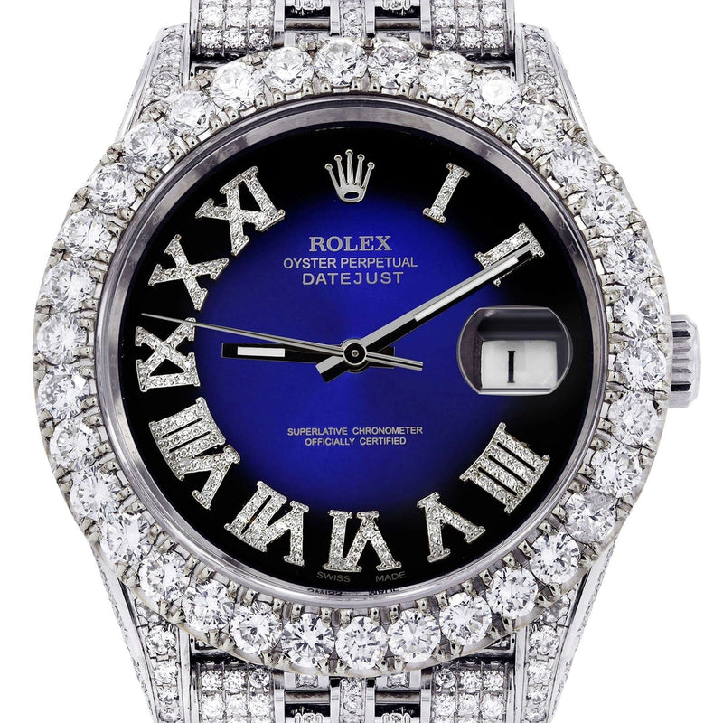 Diamond Iced Out Rolex Datejust 41 | 25 Carats Of Diamonds | Custom Blue Roman Diamond Dial | Jubilee Band