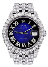 Diamond Iced Out Rolex Datejust 41 | 25 Carats Of Diamonds | Custom Blue Roman Diamond Dial | Jubilee Band